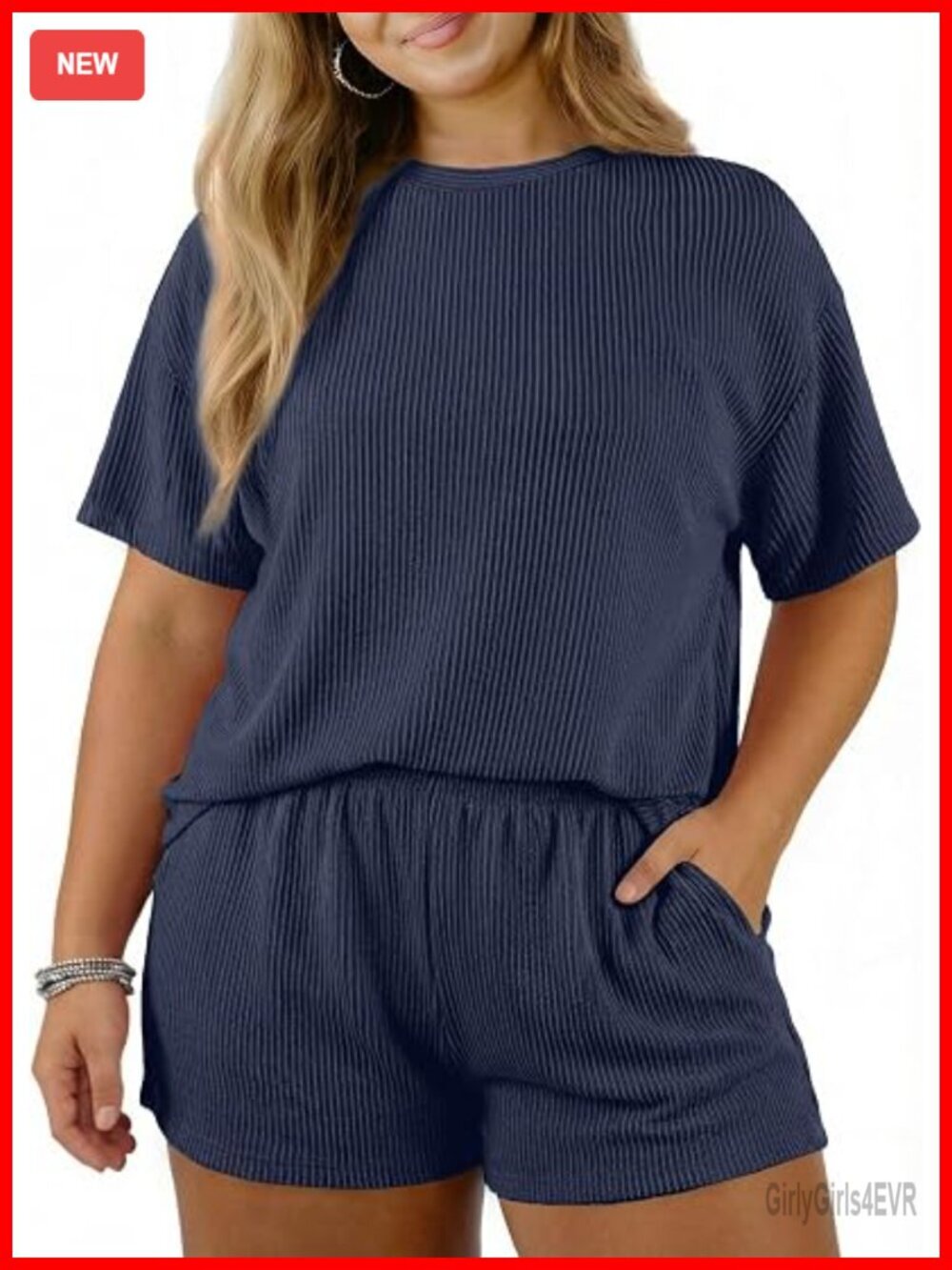 Plus Size Two Piece Lounge Set Short Sleeve Top & Shorts Pajamas 1X-5X